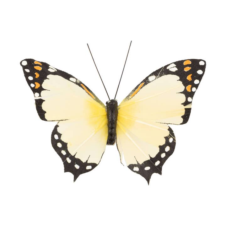 A64304: Pale yellow butterfly clip,4in for wholesale by Silver Tree Home & Holiday