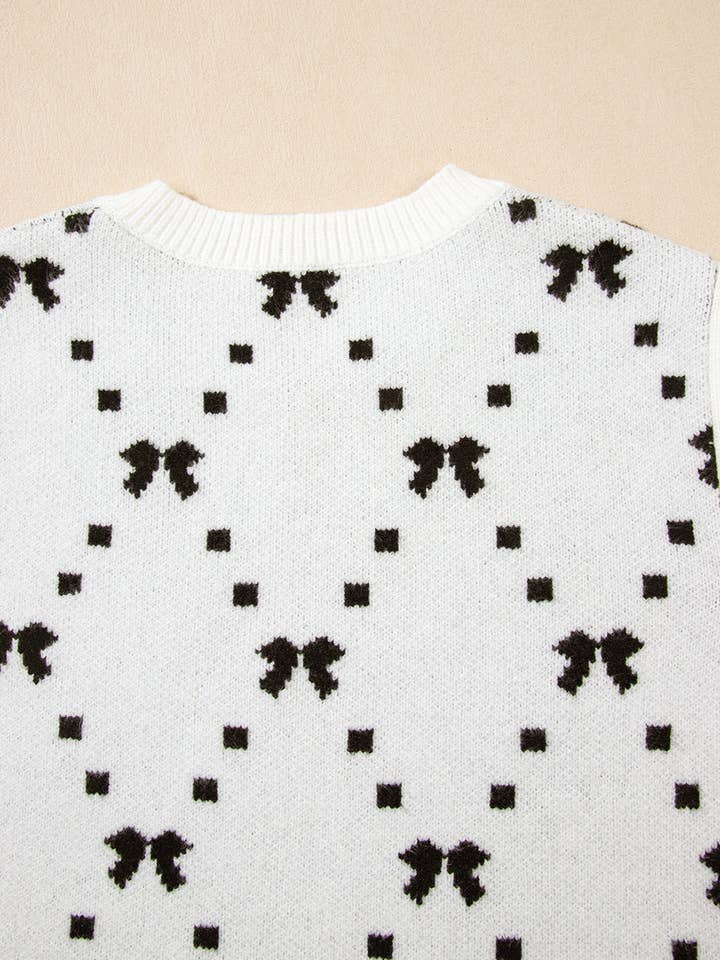 White Bow Pattern Buttoned Side Cropped Sweater Vest for wholesale on Faire