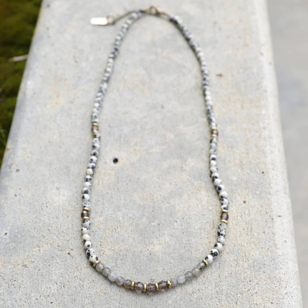 REMOVED BRAND - Wholesale Beaded/Pearl Necklace - Dalmatian Jasper Smoky Quartz and Labradorite Necklace1