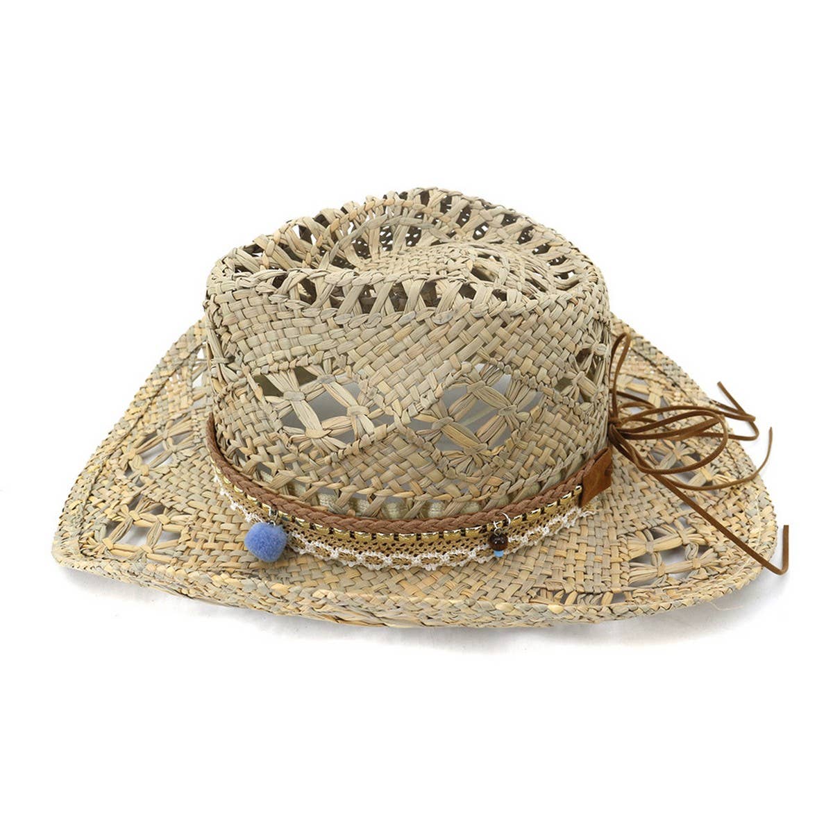 MULTICOLOR Beaded Rope Handmade Seagrass Cowboy Sun Hat_CWAH1251 for wholesale on Faire5