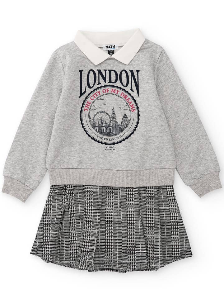 Robe sweat-shirt pour fille en gris avec col chemise pour la vente par tuc tuc