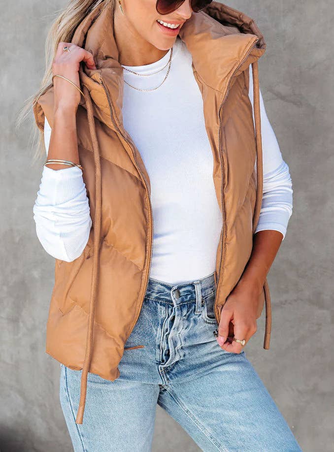 HIDDENBRAND - Wholesale Outerwear Vest - Women's - Short Hooded Down Sleeveless Vest0