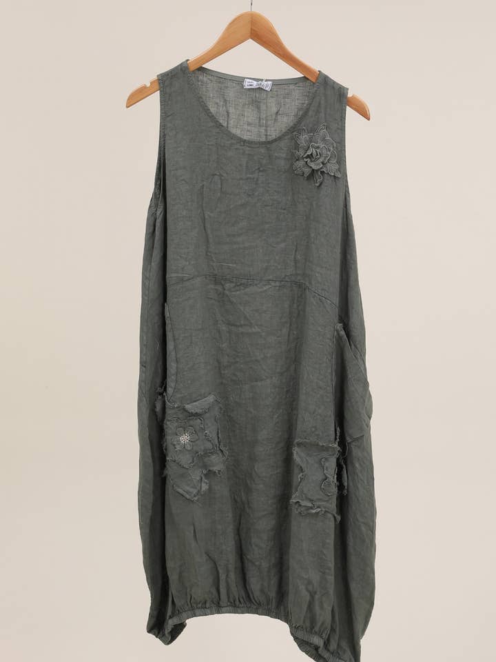 la maison des fibres naturelles - Wholesale Dress - Women's - dress with flower embroidery 28368 100% linen