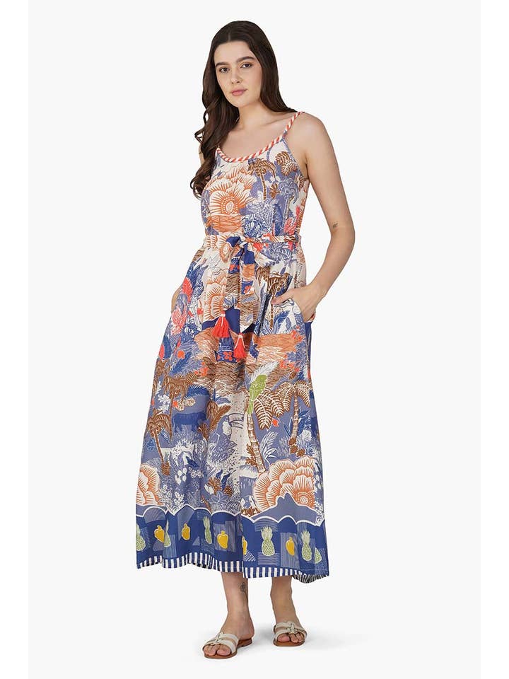 America & Beyond - Wholesale Dress - Women's - Set of 6 Taste Of Blue Tropics Maxi Dress (S,M,L)1