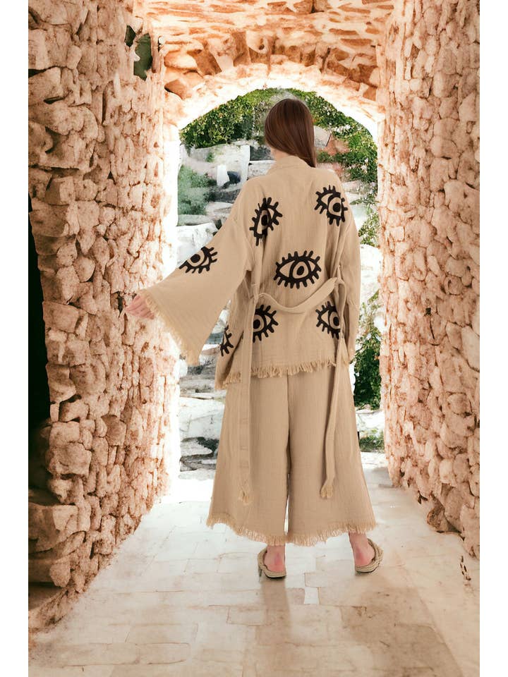 Meraki Beach - Wholesale Top & Pant Set (NOT Loungewear) - Women's - AZRA Kimono & Pant Set in Mocha