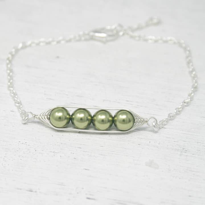 Rising Jewelry - Wholesale Link & Chain Bracelet - Pea pod bracelet, Green, Pea Jewelry, Mothers Day Gift