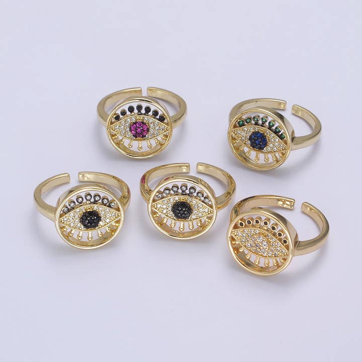 Anello regolabile colorato rotondo in oro Evil Eye U525 ~ U529 per la vendita all'ingrosso da parte di Aim Eternal