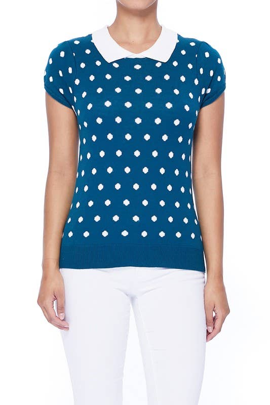 Mak - Vente Pull en maille – femme - Pull en jacquard à pois à manches courtes MK36736