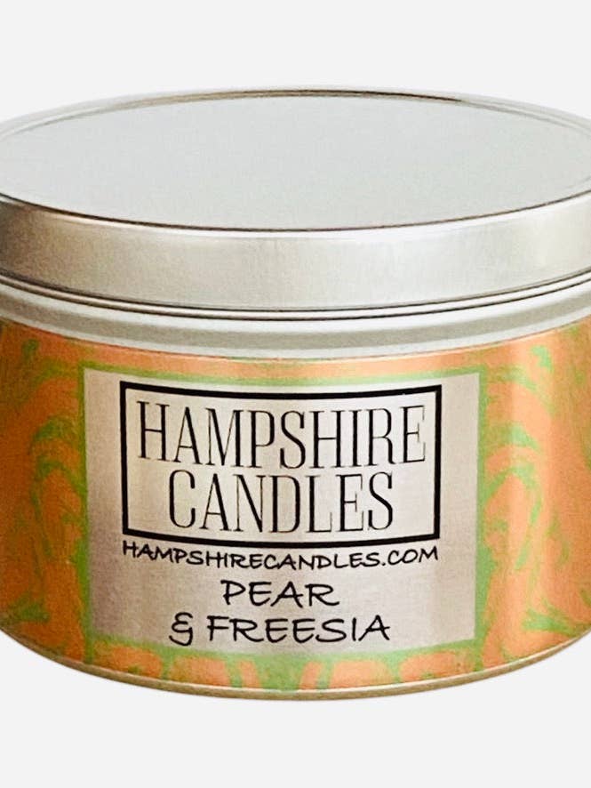 Pear and Freesia Candle Tin for wholesale by Hampshire candles