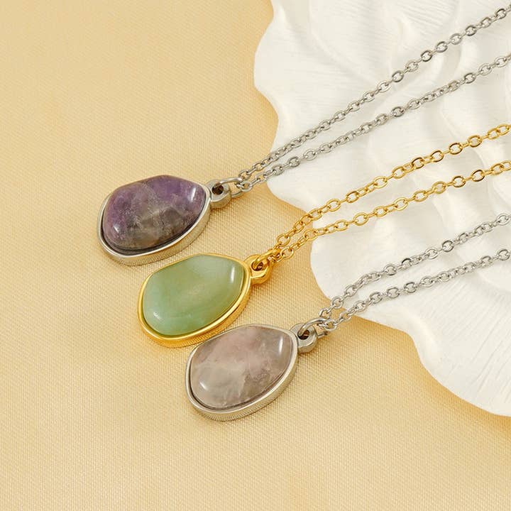 Irregular natural stone titanium steel clavicle chain for wholesale by Lily Clothing