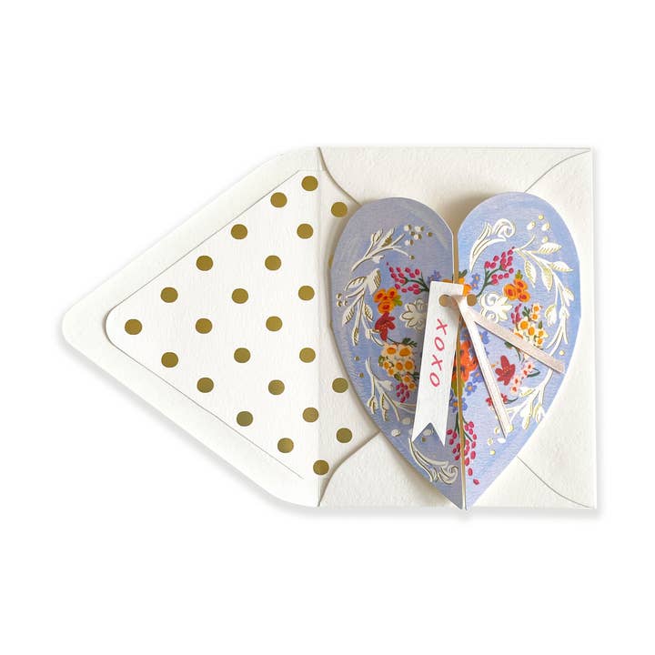 XOXO Blue Heart Love Greeting Card for wholesale by The First Snow