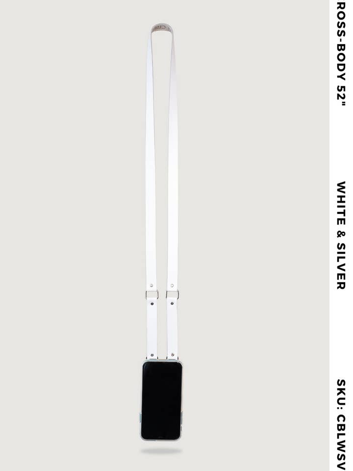 White Leather Detachable Cross-Body Phone Strap for wholesale by Clutch Creations