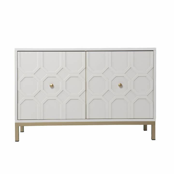 HomeRoots - Wholesale Cabinet - White and Gold Moroccan Dynasty Two Door Accent Cabinet
