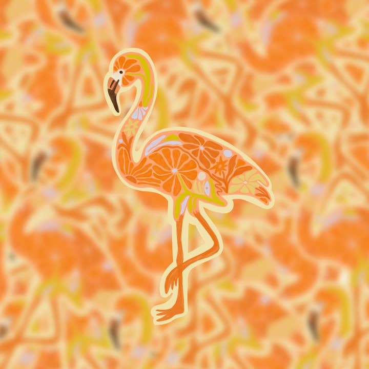 Blomstret Flamingo - Vinylklistermærke for engroshandel hos The SoulShine Co.