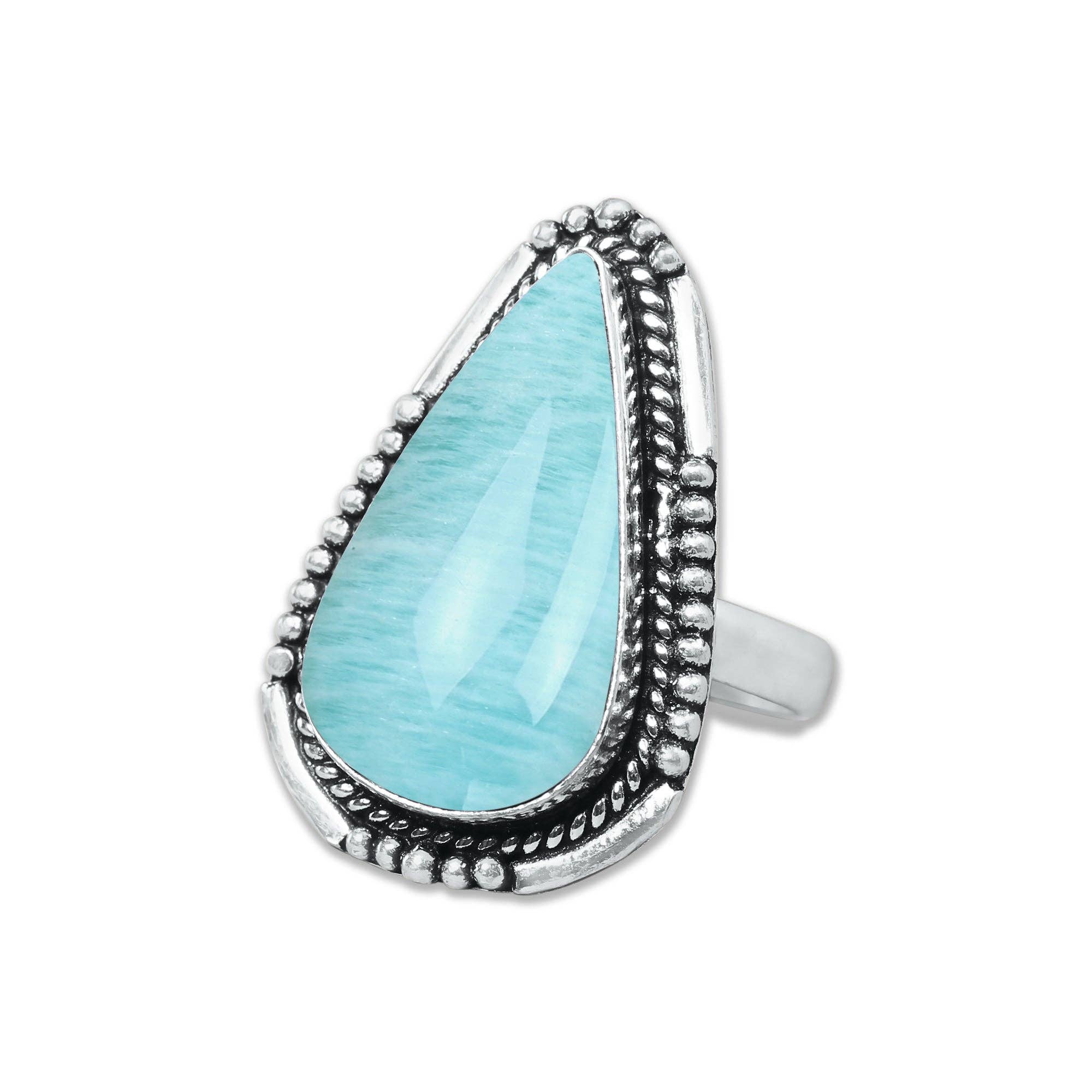 Handmade Jewels - Wholesale Cocktail/Statement Ring - Amazonite Rings – Handmade, Silver-Plated, Assorted Boho Designs (US Sizes 6–10)17