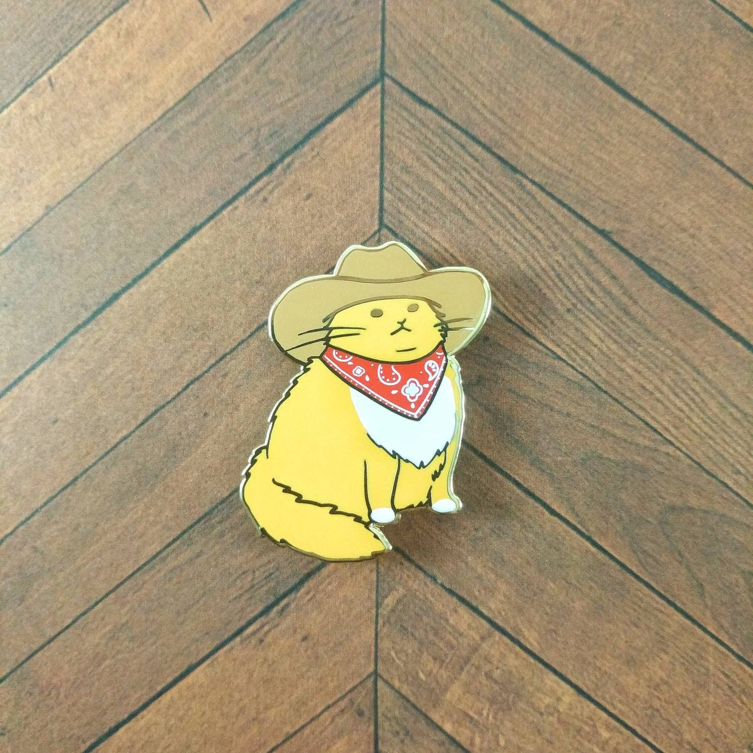 Made by Squeak - Wholesale Lapel Pin/Button - Cowboy Cat Enamel Pin - Meowdy in Orange1