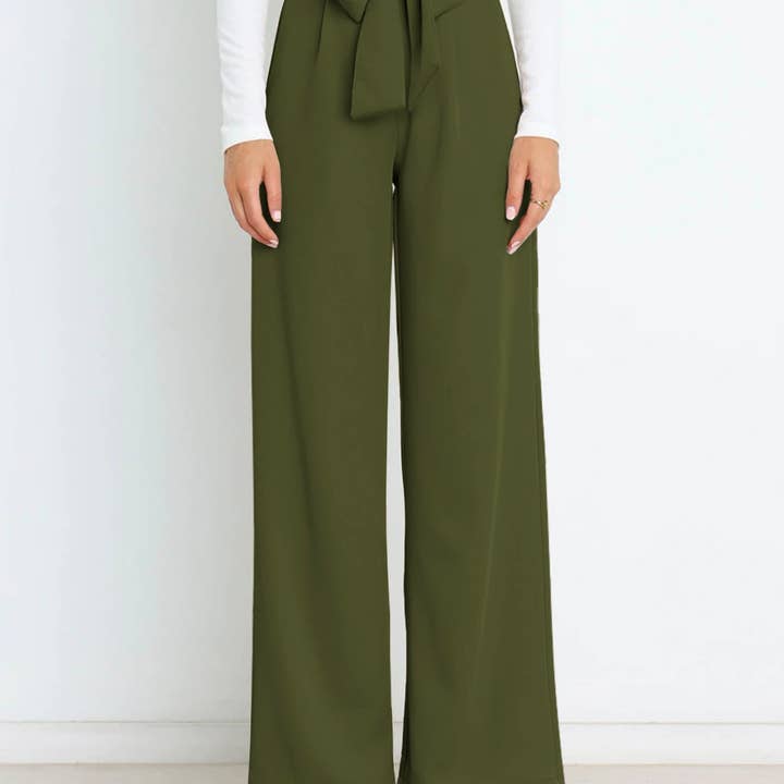 Suhkasana - Wholesale Pants - Women's - Women's Wide-Leg Trousers with Belt Casual Commuter Pants14