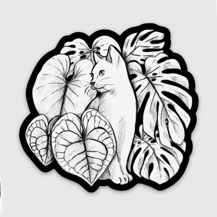 Magnet - cat with monstera, philodendron, anthurium for wholesale by plantyintroverts