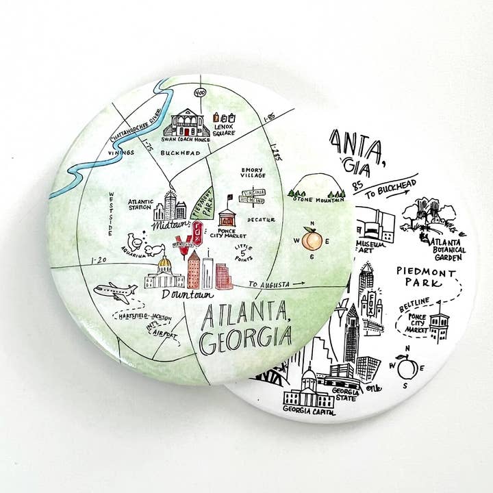 Aimants de carte aquarelle Atlanta, Géorgie pour la vente par Natty Michelle Paperie