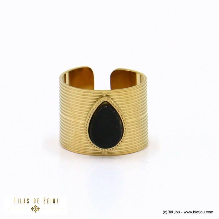 Lilas de Seine – wholesale Cocktail/statement ring – Large ring with striped stainless steel cabochon drop stone 04220423