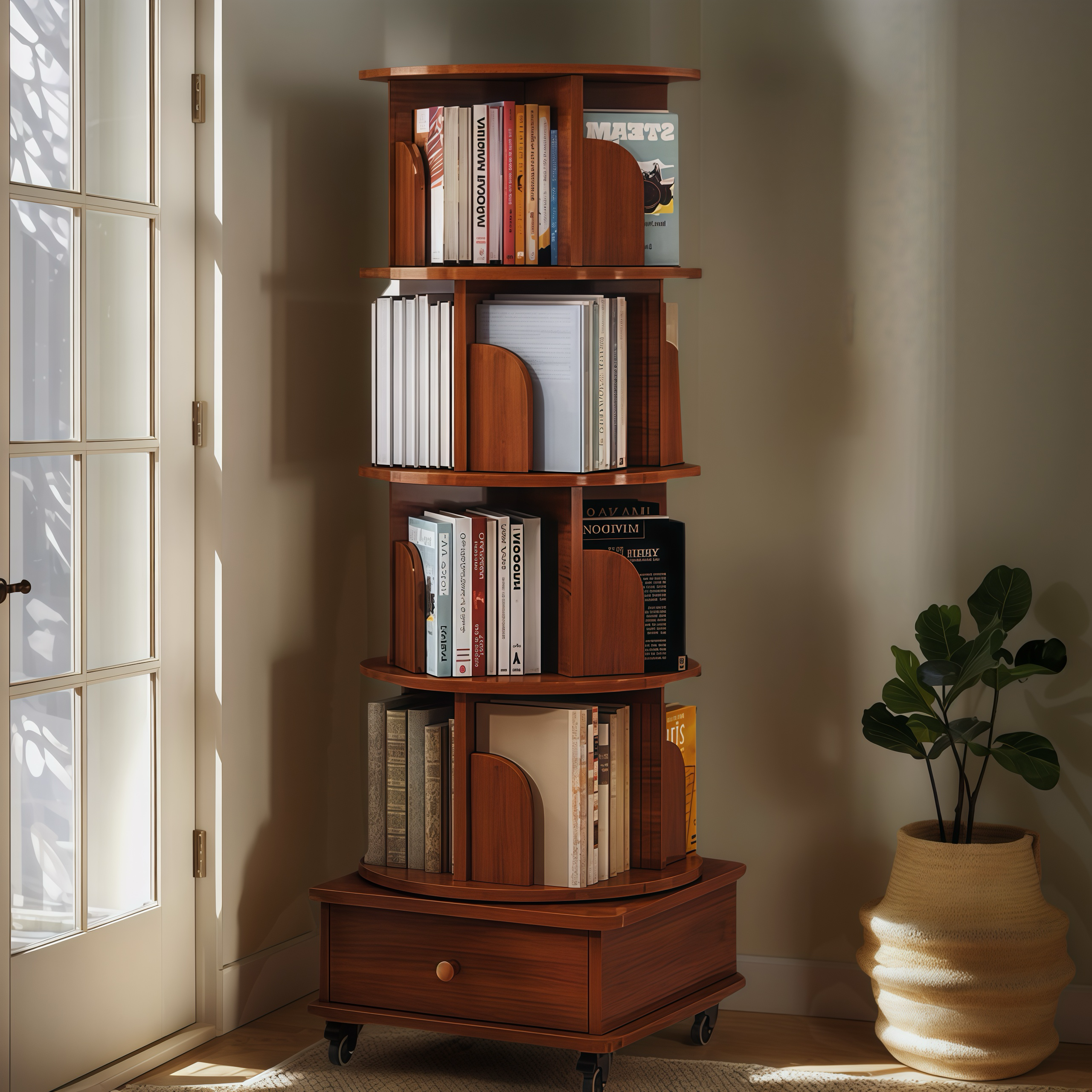 39F Inc. - Wholesale Bookcase - Rotating Wooden Bookcase with Storage Drawer,Swivel Design34