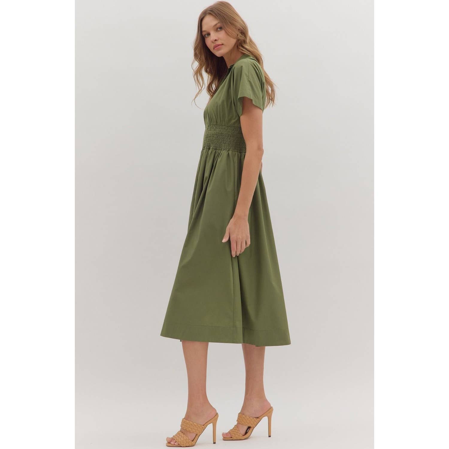 STYLE USA - Wholesale Dress - Women's - Solid short sleeve midi dress 12