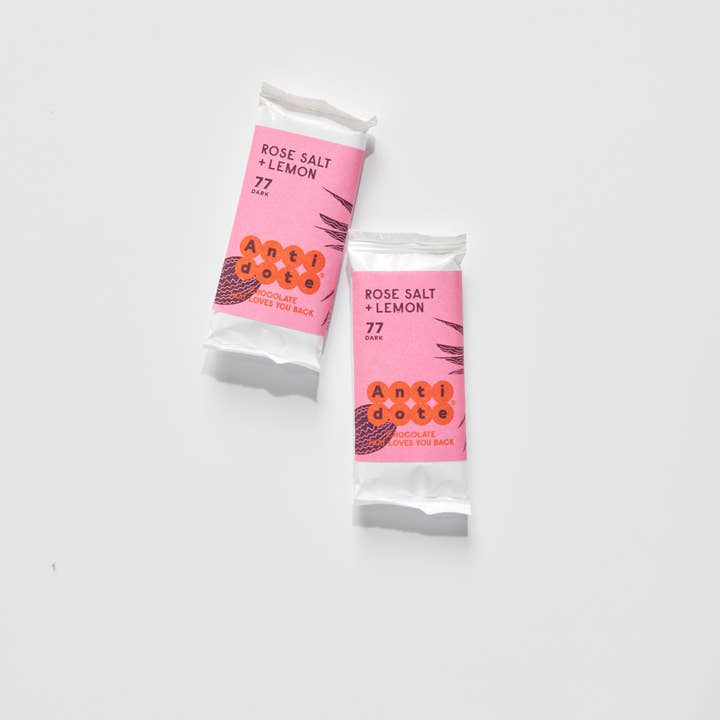 Antidote Chocolate - Wholesale Chocolate Bar - MINI Hebe: Rose Salt + Lemon 77%1
