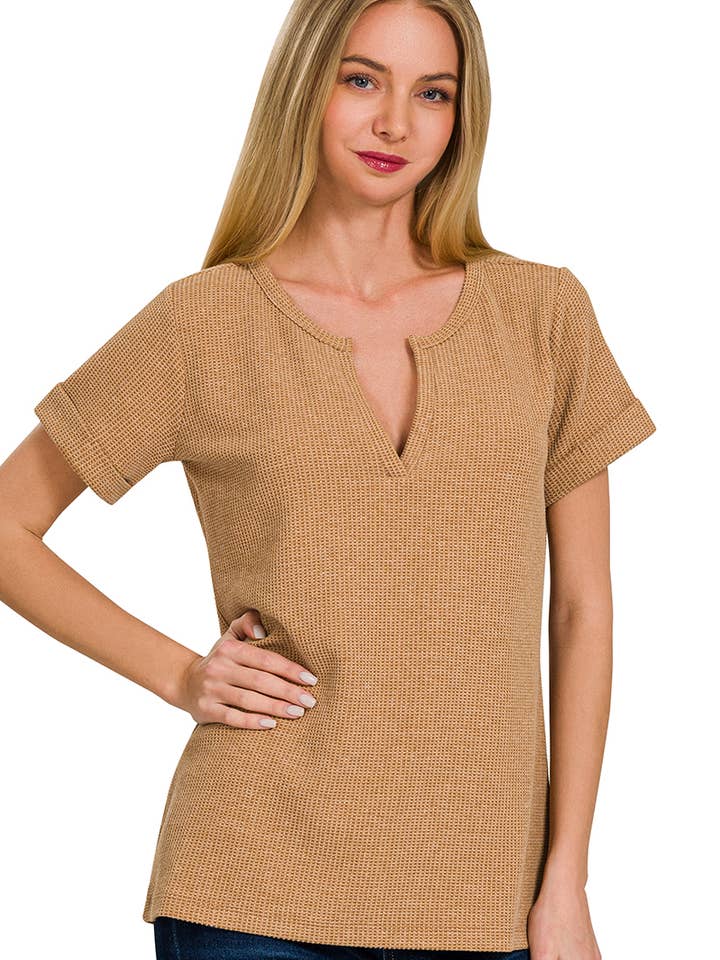 .0719 Baby Waffle Henley Neck Short Sleeve Top SI-26004 for wholesale by 42POPS