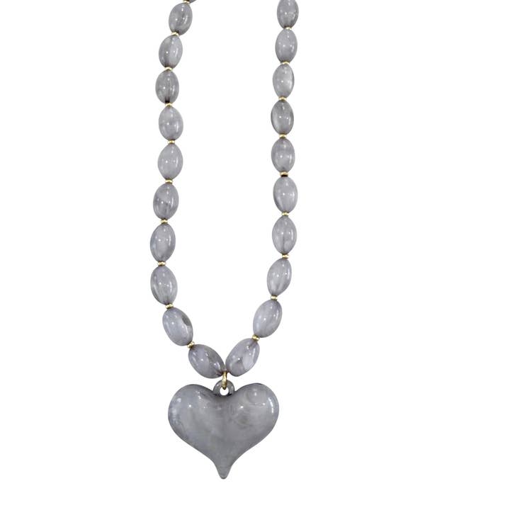 Gemelli - Wholesale Pendant/Charm Necklace - Roxie Grey Beaded Necklace with Heart Charm0