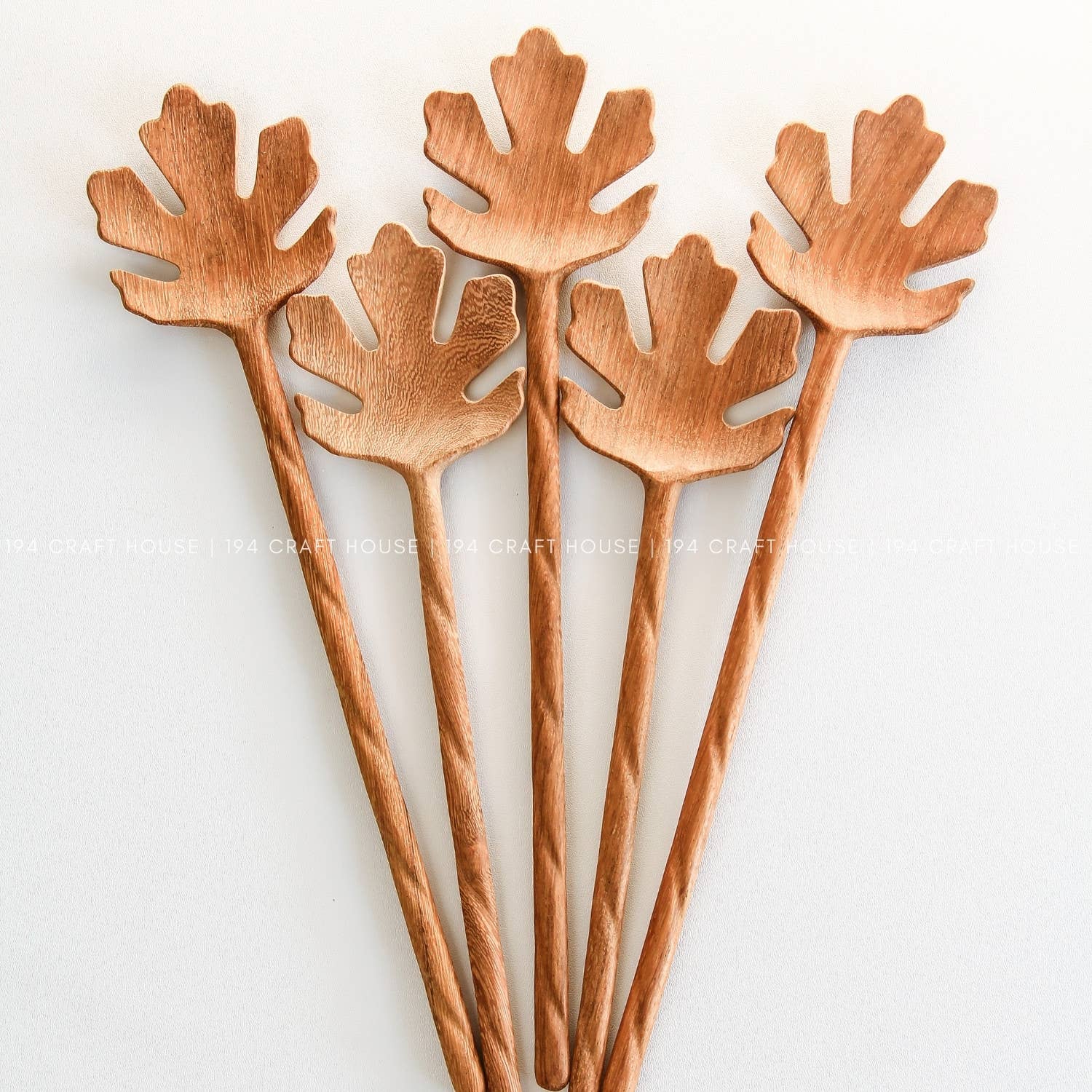 194 Craft House - Wholesale Serving Utensil - Hand Carved Leaf Shaped Wooden Spoon 12" - Serving Spoon6