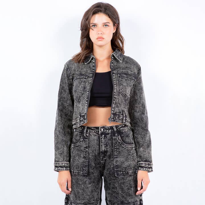 American Bazi - Wholesale Denim Jacket - Women's - OVERDYED BLEACHED CROPPED JACKETS-RJK9417