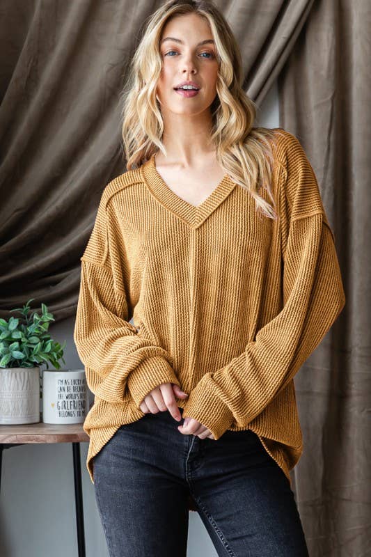 HEIMISH - Wholesale Tunic - Women's - ET7650-10 LONG PUFF SLEEVE SOLID URBAN RIBBED TOP0