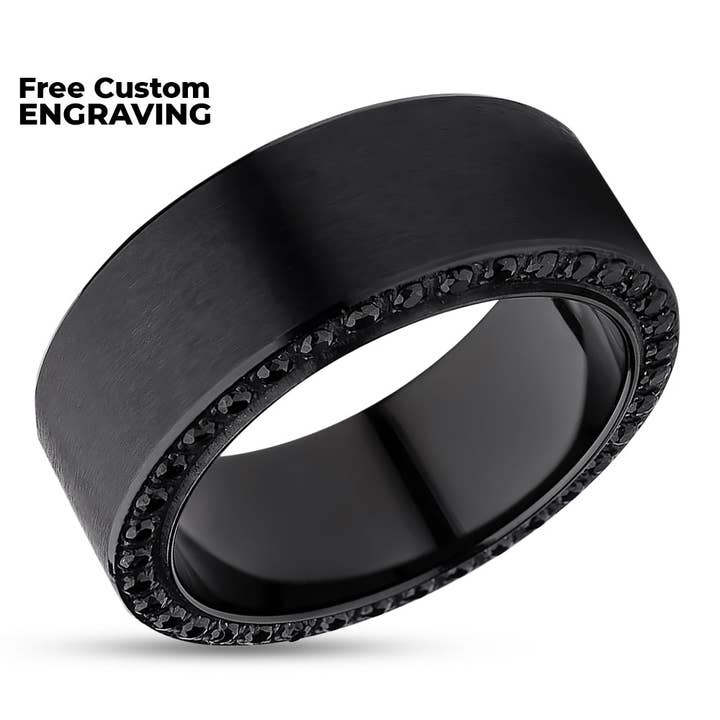 Black Titanium Wedding Ring - 8mm Wedding Ring - Man's Wedding Ring - Black CZ Ring for wholesale on Faire1