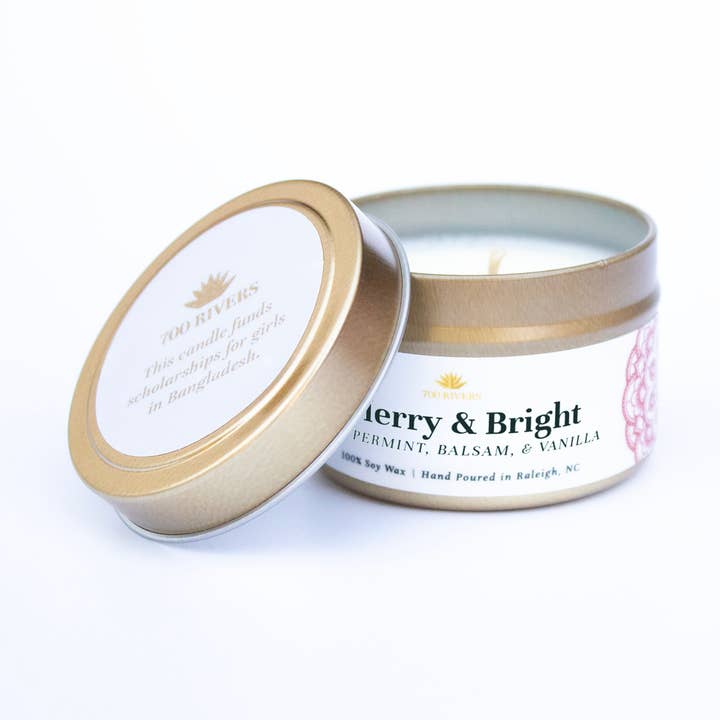 Vela de lata Merry & Bright | Vela navideña | Vela navideña para venta al por mayor de 700 Rivers