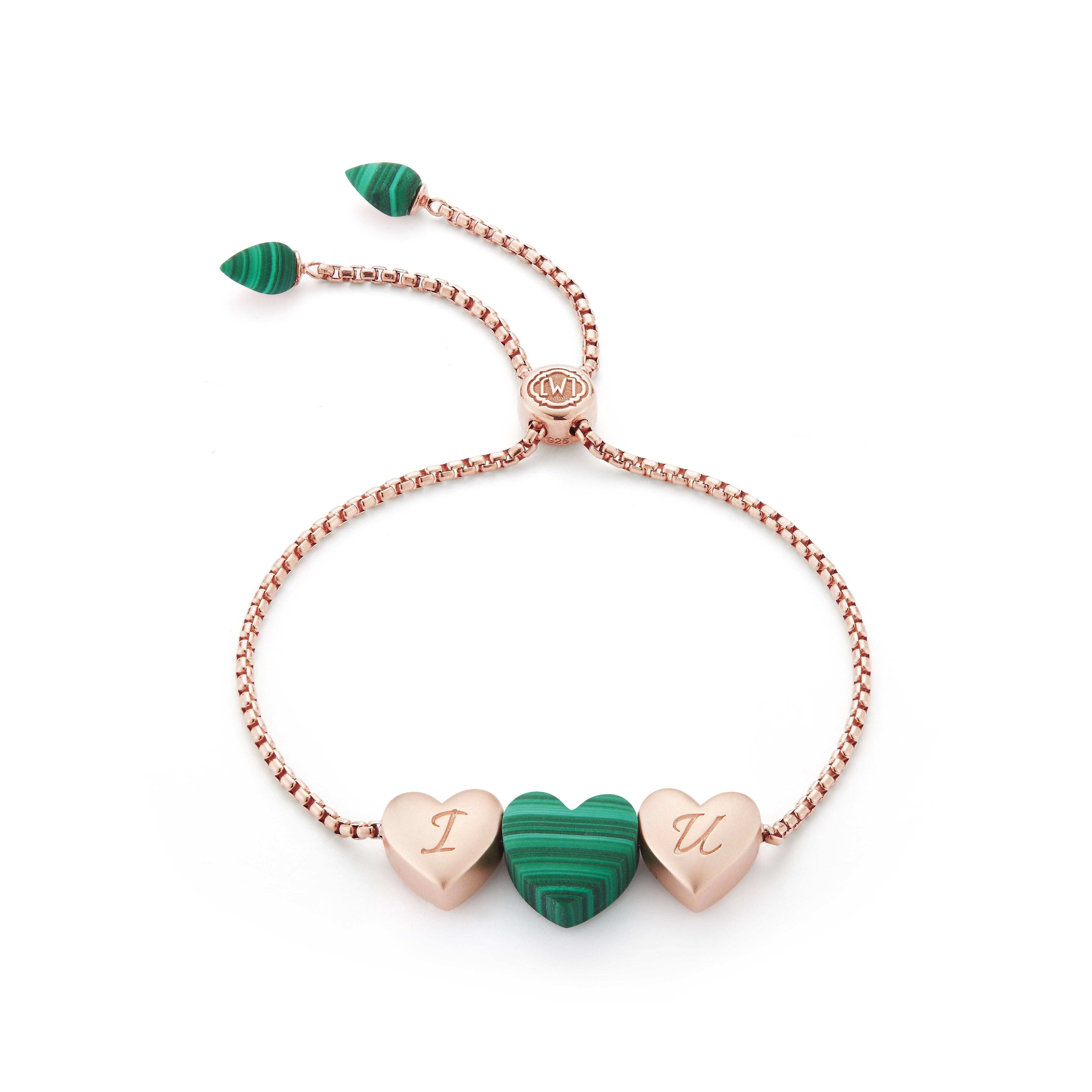 LuvMyJewelry (LMJ) – wholesale Charm/dangle bracelet – Luv Me Malachite Bolo Adjustable I Love You Heart Bracelet in 14K Rose Gold Plated Sterling Silver0