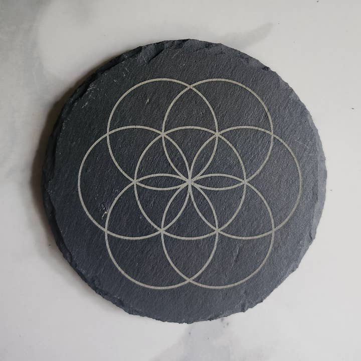 Three Witches Tea Shop - Wholesale Coasters - Seed of Life Engraved Slate Drink Kitchen Coaster0