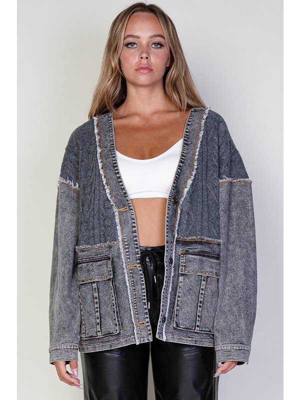 Grey Wash Cable Knitted Sweater & Denim Jean Cardigan Jacket for wholesale on Faire8