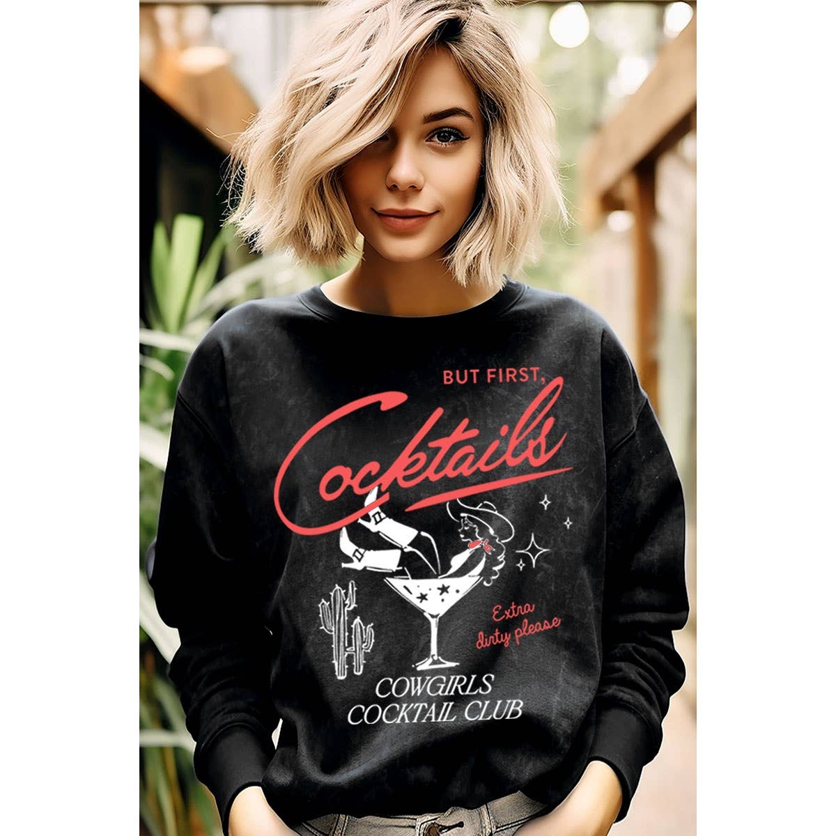 HRTandLUV – Engroshandel Sweatshirt - Dame – MEN FØRST COCKTAILS MINERAL GRAFISK SWEATSHIRT1