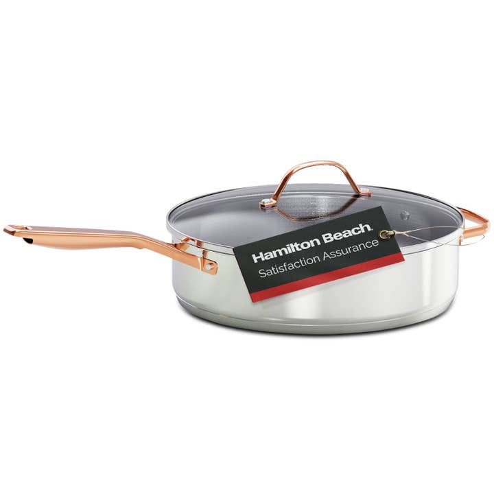 Hamilton Beach Stainless Steel Sauce Pan 2 Qt with PVD Rose Gold Stainless Steel Comfortable Handle Glass Lid, Color Box Packing & Heat-Resistance, Kitchen Sauce Pan Multipurpose Use & Easy to Clean for wholesale by Alpine Cuisine