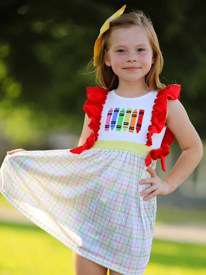 Rylee Faith Designs - Wholesale Jurk - Kinderen - Terug-naar-school geborduurde meisjesjurk1