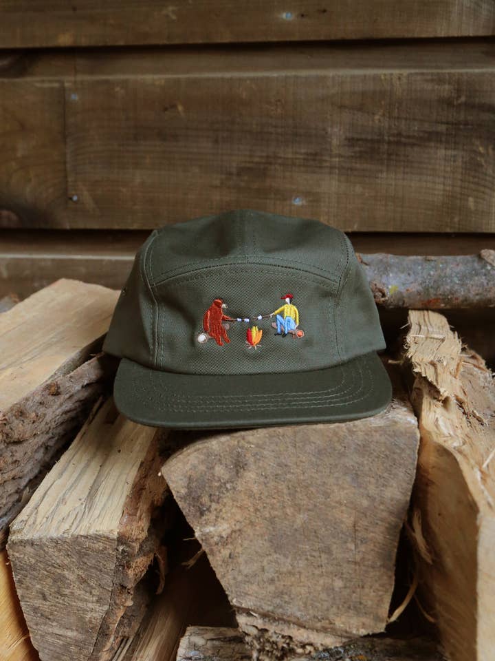 5 Panel - Olive - Campfire Friends Embroidery - CAMP Series for wholesale by Muttonhead