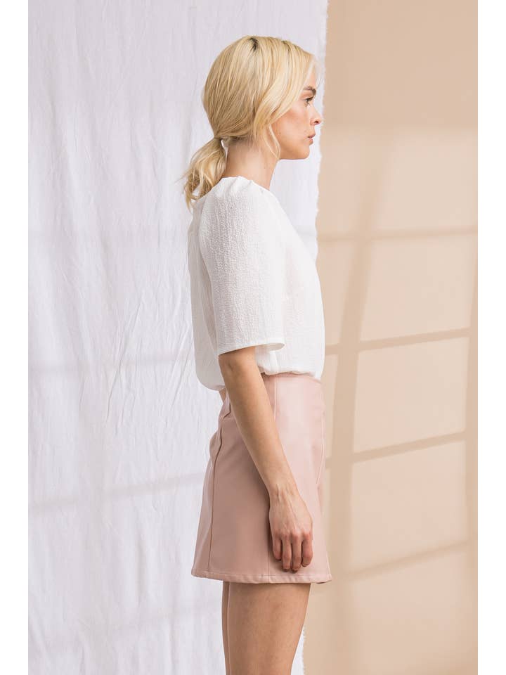 LENA - Wholesale Skirt - Women's - Leather Side Slit a Line Mini Skirts8