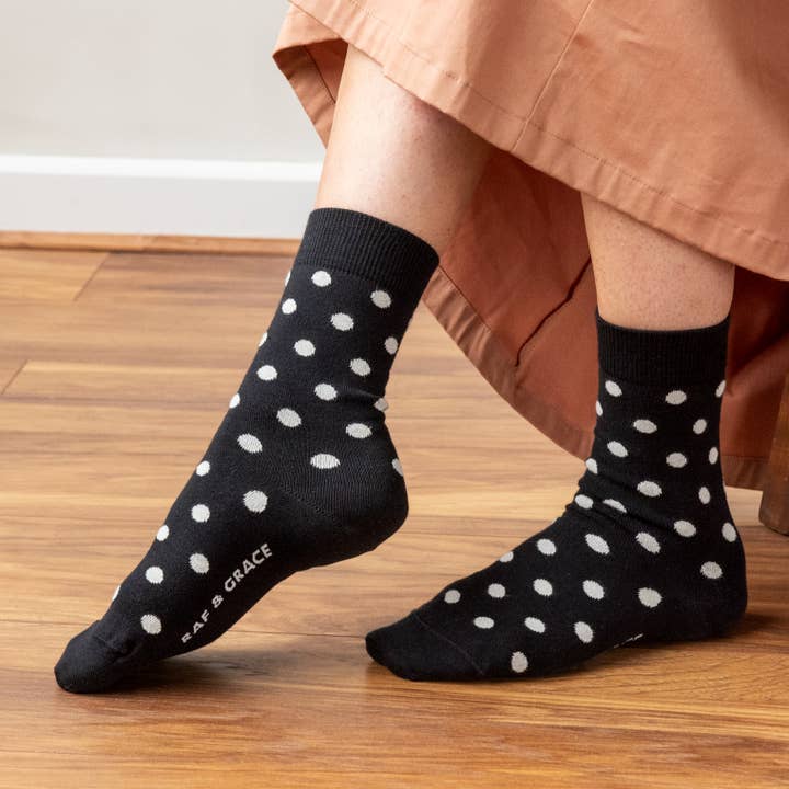 Black/Ecru Polka Dot Luxe Cotton Socks for wholesale by Raf & Grace