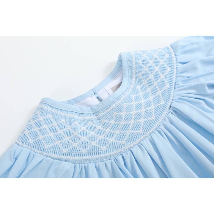 Lil Cactus - Wholesale Bodysuit (Non-Footed) - Baby - Blue and White Smocked Bubble Romper