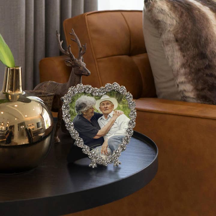 Kenzy Gifts - Wholesale Picture Frame - KENZY GIFTS Heart Shaped Wedding Picture Frames for Couple - Beaded Crystal 4x4 Picture Frame – Engagement Gift, Wedding Gift for newlyweds - Fits 3.5x3.5 photo - Valentine Picture Frame, (Silver)