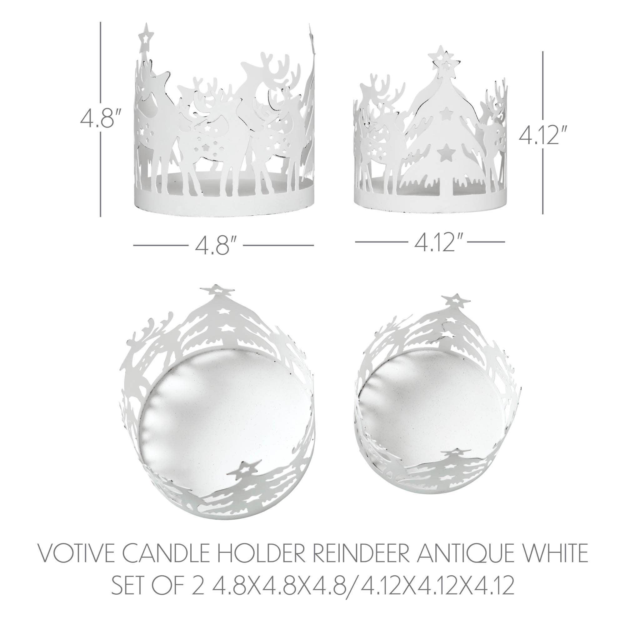 VHC Brands - Vente Bougeoirs - Ensemble de 2 porte-bougies en métal blanc avec rennes d'hiver - 4,12/4,8 pouces5