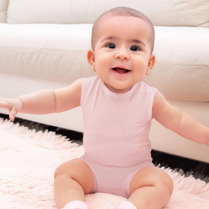Soft Moves: Sleeveless Bodysuit, Diaper Cover, and Pink Booties for wholesale by Pim-Pam-Pum