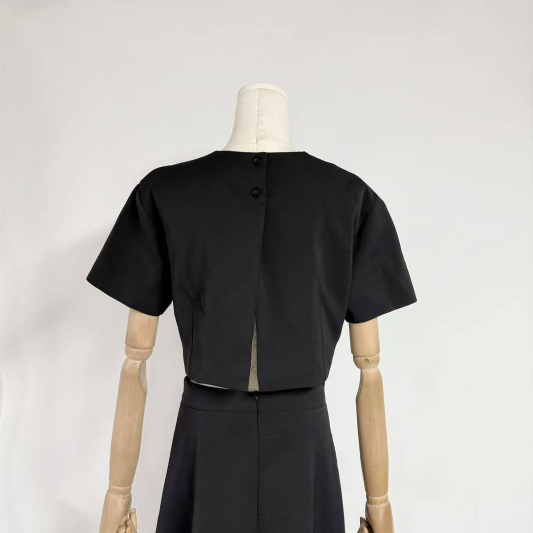 Productseeker - Vendita all'ingrosso Completo top e gonna - Donna - Completo Estivo Elegante 3D con Fiori a Maniche Corte e Gonna 21Y19