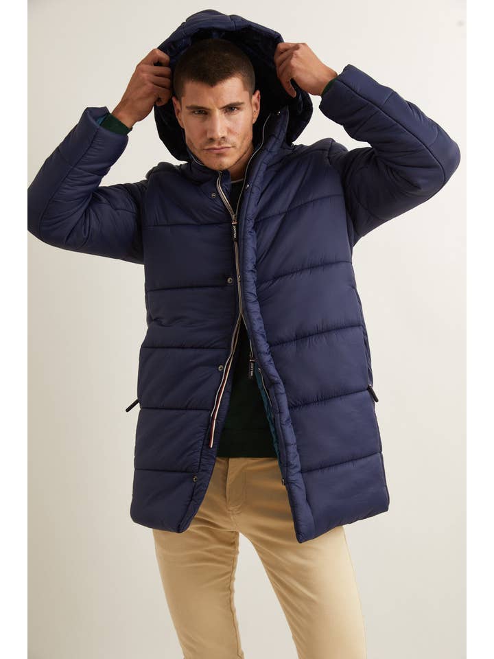 williot - Wholesale Puffer Jacket - Men's - Navy Detachable Padded Hood Coat