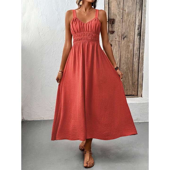 Röd Sommarklänning utan ärmar med rynkad cami för wholesale på Faire3